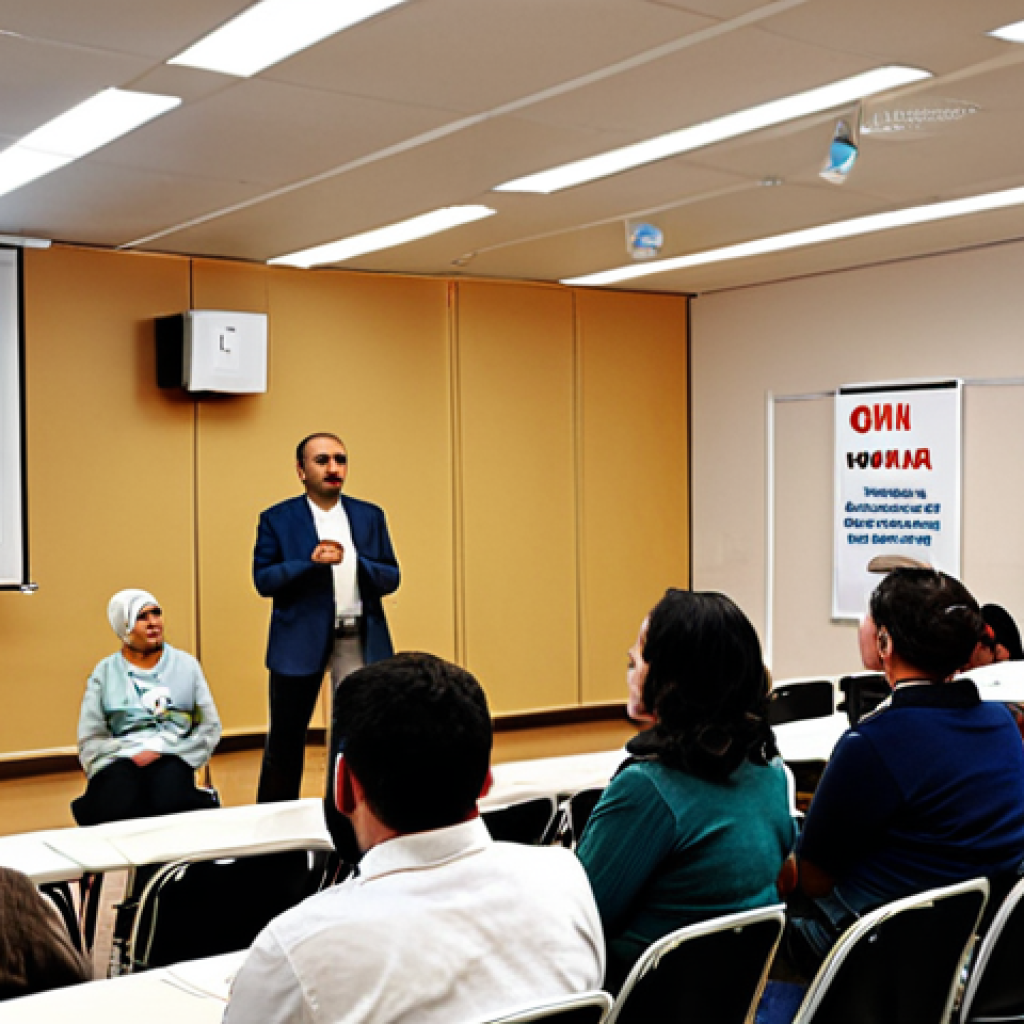 **Image of a consumer rights seminar:** A brightly lit community center room. Diverse group of adults listening attentively to a speaker at the front. Banner in the background reads "Tüketici Hakları Derneği" (Consumer Rights Association). A table with brochures and information on consumer rights. The overall feel should be informative and empowering.