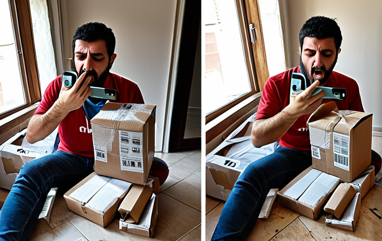 ** A frustrated person receiving a damaged package after online shopping. Emphasize the contrast between the expectation of online convenience and the reality of a broken product. Show the person documenting the damage with a phone. The setting is a typical Turkish home interior.
2. **Prompt for