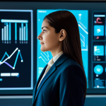 A professional businesswoman of Turkish descent in a modest, modern business suit, standing in front of a vast, interactive holographic display. The display pulsates with intricate data visualizations, depicting glowing lines connecting diverse customer profiles to various touchpoints, symbolizing deep customer understanding and emotional connection. She gazes thoughtfully at the data, one hand gently extended towards the interface. The setting is a sleek, minimalist office with soft, ambient lighting. fully clothed, modest clothing, appropriate attire, professional dress, safe for work, appropriate content, professional, perfect anatomy, correct proportions, natural pose, well-formed hands, proper finger count, natural body proportions, professional photography, high detail, sharp focus, volumetric lighting, ultra realistic.