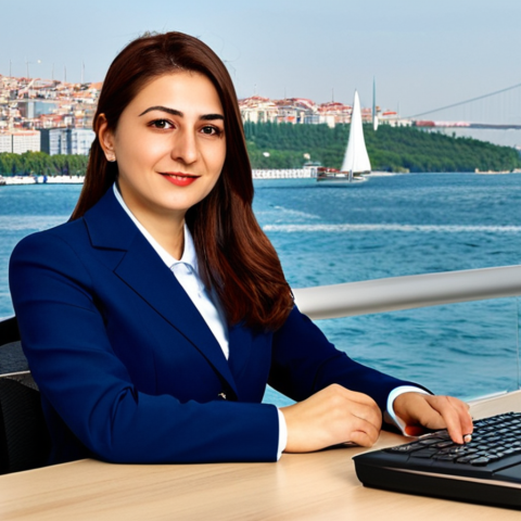 Modern Turkish Business**
"A professional Turkish businesswoman in a modest, stylish business suit (etek ceket takım), sitting at a desk in a bright, modern Istanbul office overlooking the Bosphorus, fully clothed, appropriate attire, safe for work, perfect anatomy, natural proportions, professional photography, high quality. Background includes Turkish flag and modern office decor. family-friendly."
**
