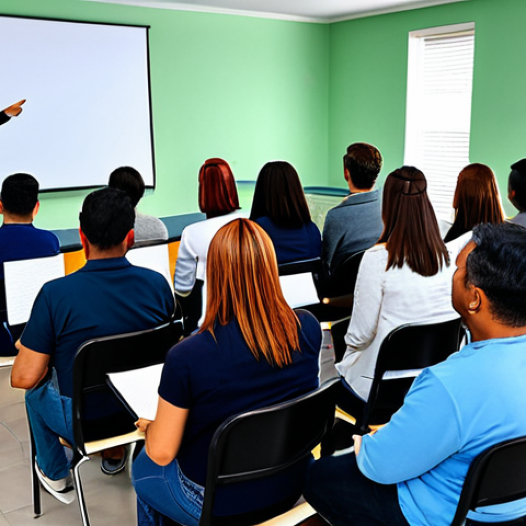 **
A diverse group of people attending a consumer rights awareness seminar in a modern community center. A friendly instructor is presenting information with visual aids. The scene emphasizes community engagement and education. Everyone is fully clothed in appropriate attire. safe for work, perfect anatomy, natural proportions, professional photography, high quality, family-friendly.
**