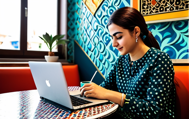 소비자 불만 처리 매뉴얼 개발 프로세스 - Modern Turkish Coffee Shop**
"A young professional woman in a modest, stylish outfit is working on ...