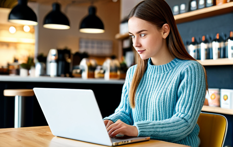 소비자 보호법과 개인정보 보호법의 차이 - Safe Online Shopping**
"A young woman in a brightly lit cafe, looking cautiously at her laptop scre...