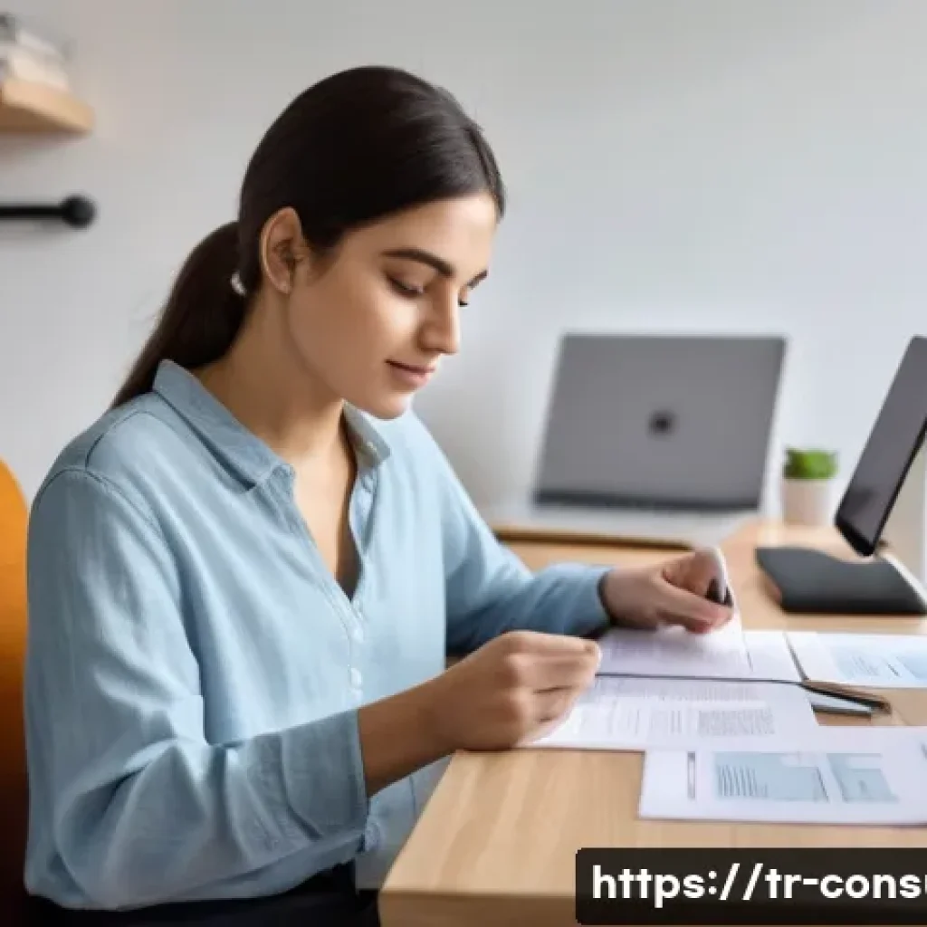 소비자 불만 처리 사례를 통한 학습법 - A young adult, male or female, seated at a well-lit desk in a modern, tidy home office. The person i...