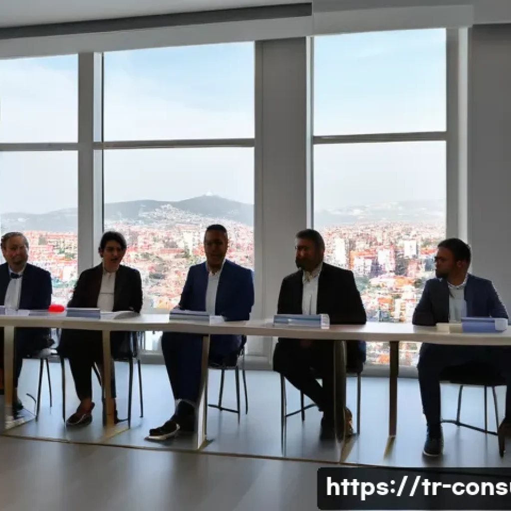 소비자 보호법과 관련된 연구 논문 - A modern Turkish consumer rights education seminar in a bright conference room, diverse group of adu...