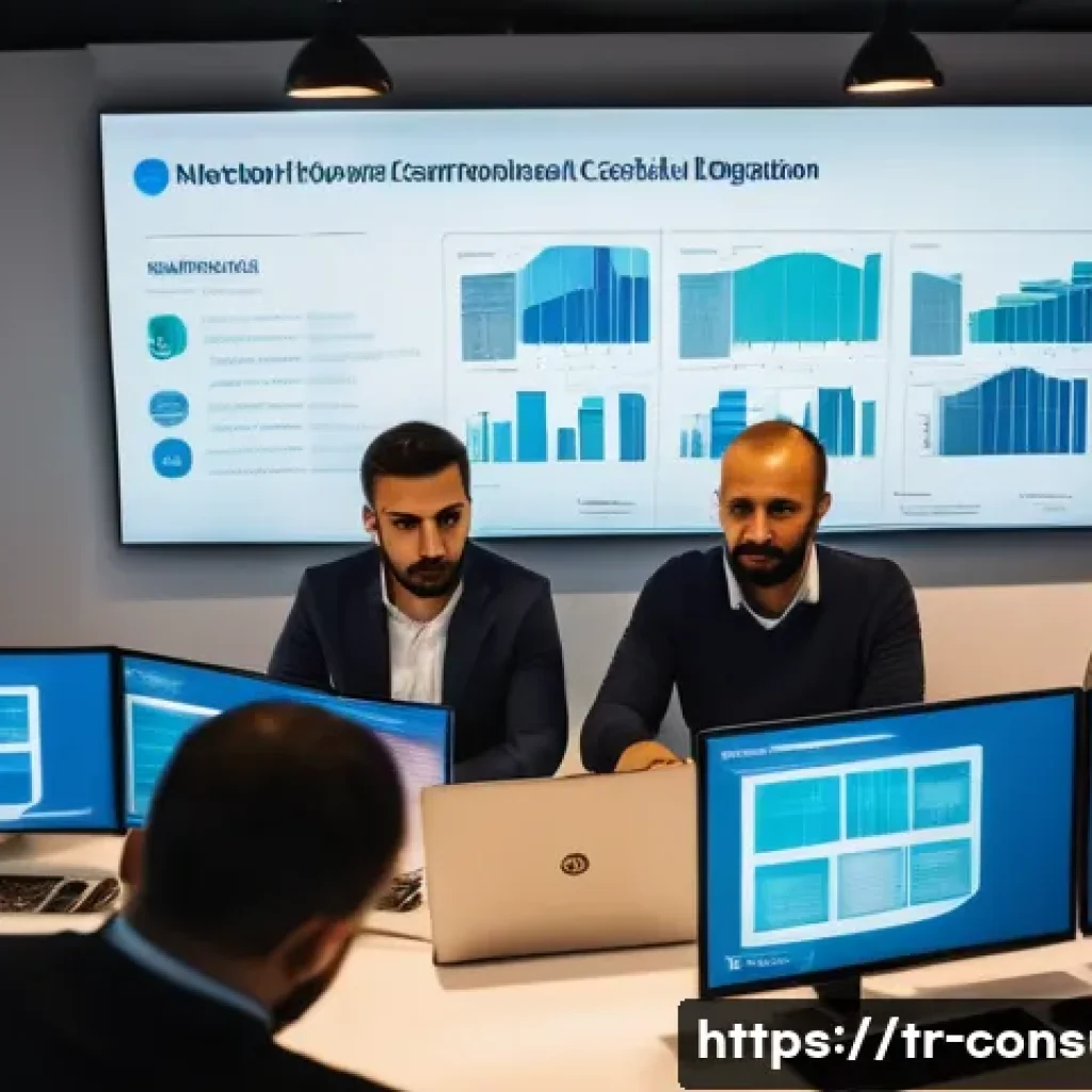 소비자전문기술사와 관련된 자격증 비교 - A modern office environment showcasing a diverse group of Turkish IT professionals engaged in a tech...
