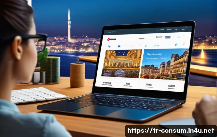소비자 보호와 관련된 주요 연구 논문과 사례 연구와 분석 - A modern Turkish online shopping scene showing a diverse group of consumers browsing a sleek e-comme...