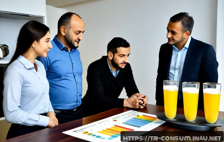 Home 17 소비자 행동 데이터를 활용한 신제품 개발과 성공 사례 - Photorealistic product development meeting in a modern Istanbul office, diverse Turkish research tea...